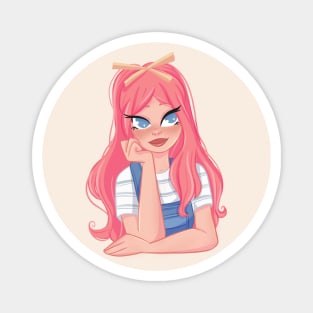 Cute Pink Hair Girl Magnet